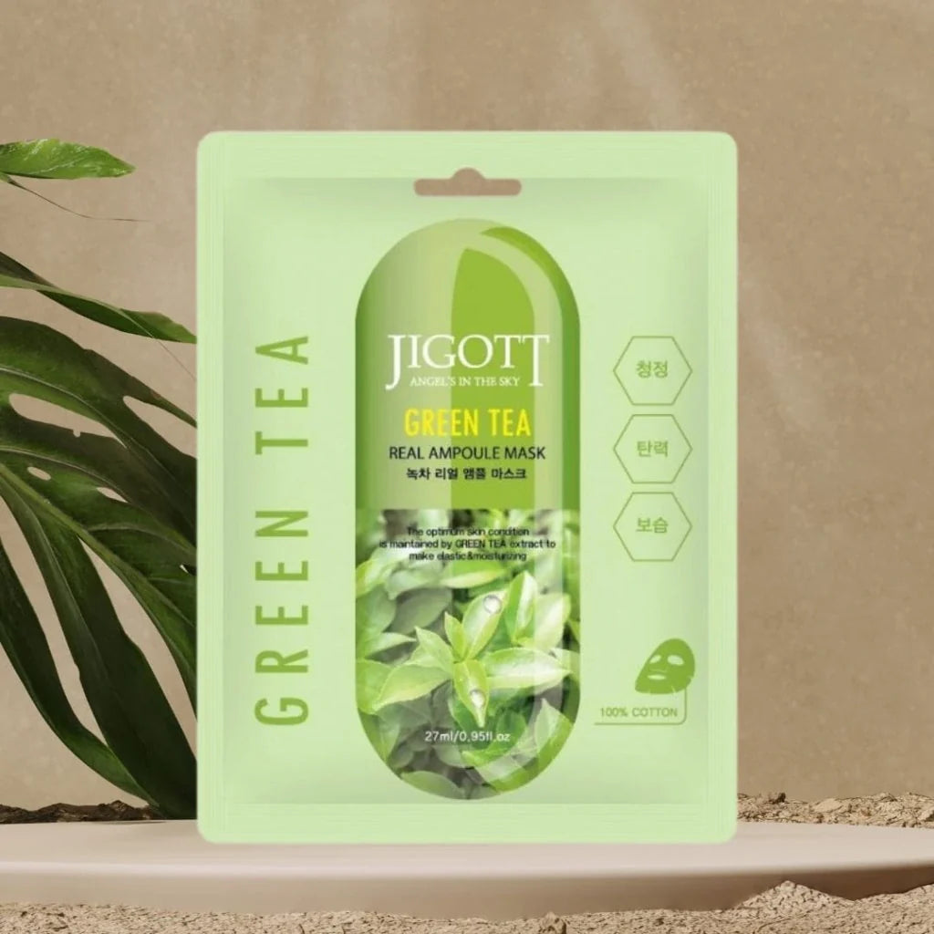 JIGOTT Заспокійлива зволожувальна маска Green Tea Real Ampoule Mask