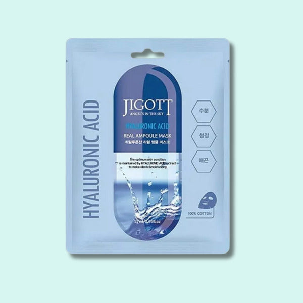JIGOTT Зволожувальна маска для розгладження Hyaluronic Acid Real Ampoule Mask