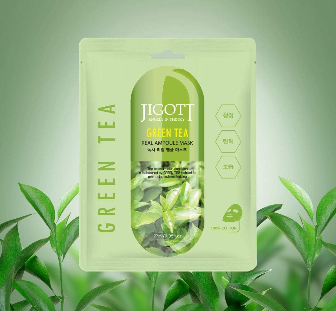 JIGOTT Заспокійлива зволожувальна маска Green Tea Real Ampoule Mask