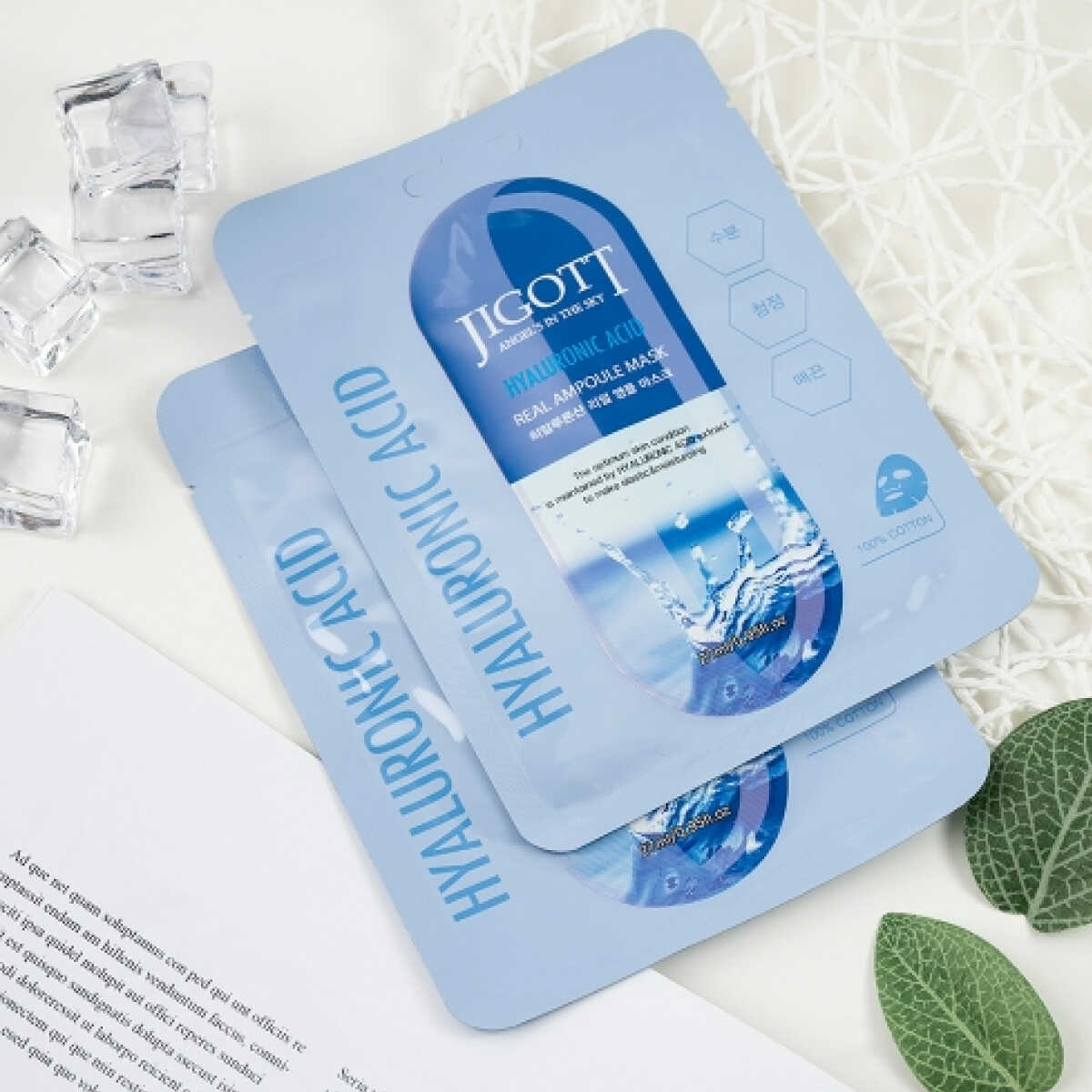 JIGOTT Зволожувальна маска для розгладження Hyaluronic Acid Real Ampoule Mask