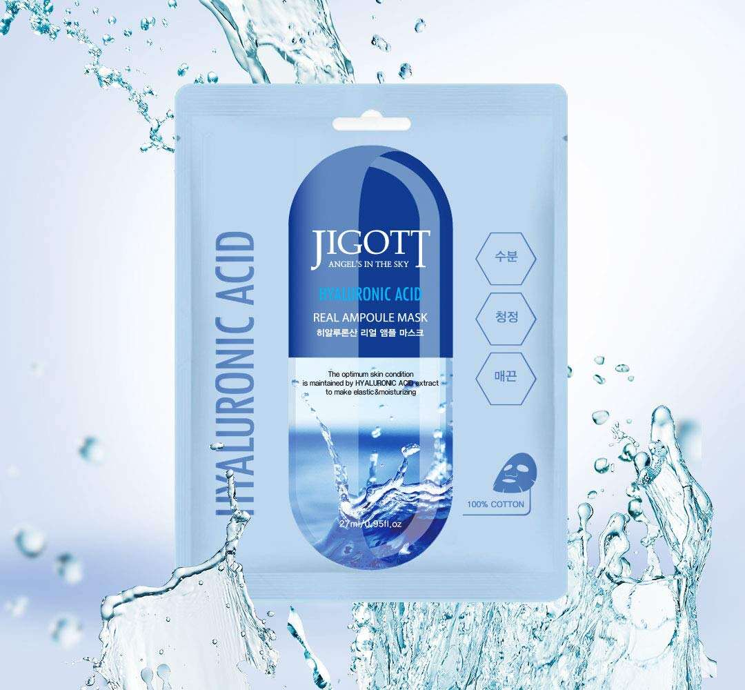 JIGOTT Зволожувальна маска для розгладження Hyaluronic Acid Real Ampoule Mask